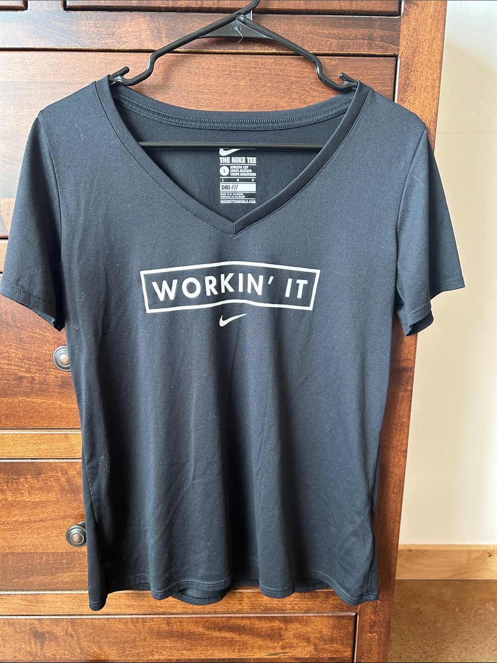 Nike Black V-Neck Short Sleeve Tee with White 'Workin' It' Graphic